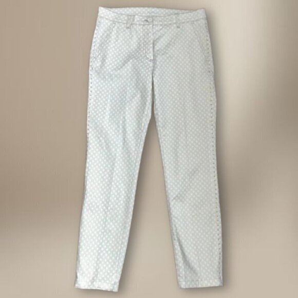 Jennifer Tattanelli Casini Tailored Ankle Pants Cropped Printed White & Gold W 6 - Picture 2 of 15